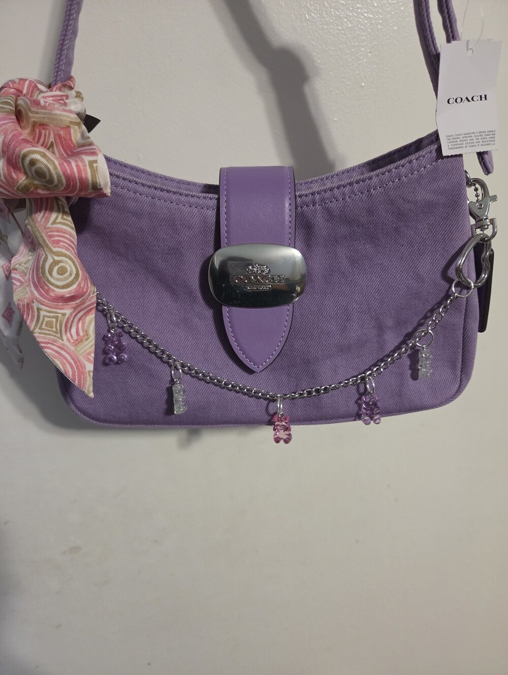 COACH Eliza Iris Purple Denim Shoulder Bag.